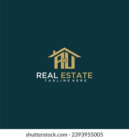 AU initial monogram logo for real estate with home shape creative design