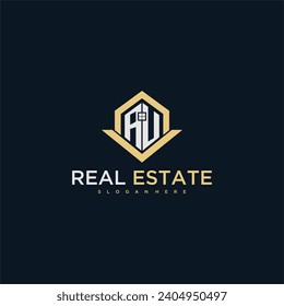 AU initial monogram logo for real estate with home shape creative design