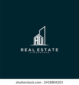 AU initial monogram logo real estate with building style design vector