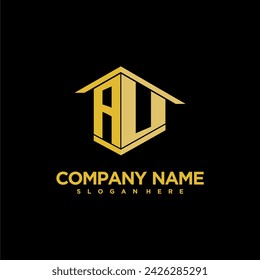 AU initial monogram logo for real estate with creative building style design