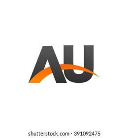 AU initial overlapping swoosh letter logo black orange