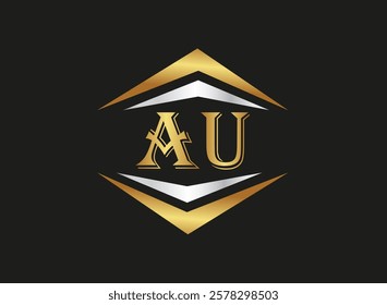 AU Letter company nAUe vector logo design ,AU logo design icon, 
AU letter abstract golden and silver gradient logo design.