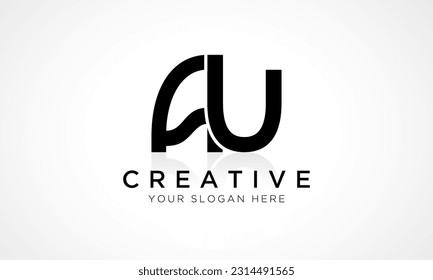 AU Letter Logo Design Vector Template. Alphabet Initial Letter AU Logo Design With Glossy Reflection Business Illustration.