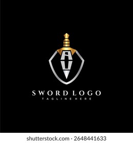 AU carta monograma de luxo para escudo e espada estilo imagem