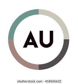 AU letters, four colors in abstract background logo, design identity in circle, alphabet letter