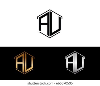 AU letters linked with hexagon shape logo



