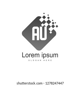 AU Letters Logo Design. Simple and Creative Black Letter Concept Illustration.