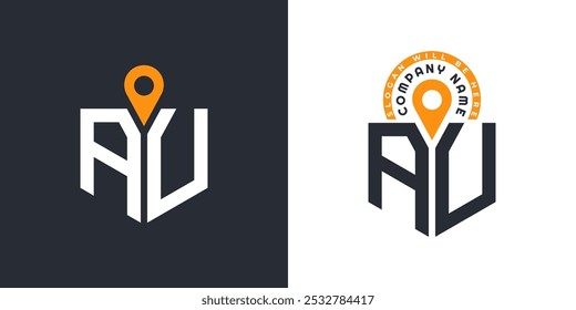 AU Location Logo Bundle (Pacote de logotipo de localização AU). Letra AU Logo Ícones duplos vetoriais para recrutamento e navegação