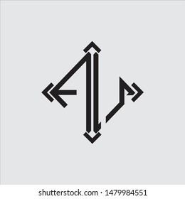 AU Logo Abstrac letter Monogram with Arrow in every side isolated
