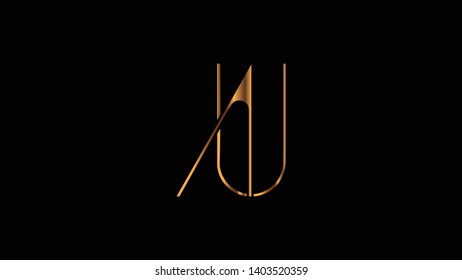 AU logo design golden template vector illustration minimal design