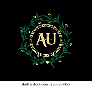 AU Logo design with unique and simple design., laurel wreath with ribbon.