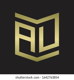 AU Logo Emblem Monogram With Shield Style Design Template Isolated On gold colors