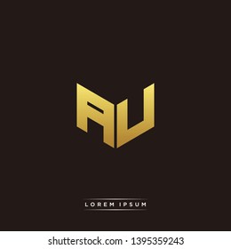 AU Logo Letter Initial Logo Designs Templete with Gold and Black Background