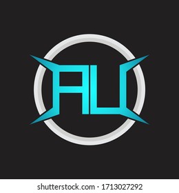 Monograma de logotipo AU con plantilla de diseño de forma circular y de cuatro ejes