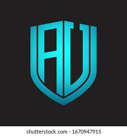 AU Logo monogram with emblem shield design isolated with blue colors on black background