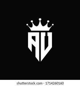 Estilo de emblema monograma de logotipo AU con plantilla de diseño de forma corona