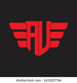 AU Logo monogram with emblem and wings element design template on red colors