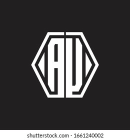 AU Logo monogram with hexagon line rounded design template