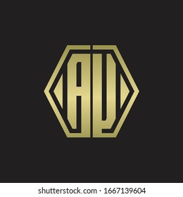 Monograma de logotipo AU con plantilla de diseño redondeado de línea hexagonal con colores dorados