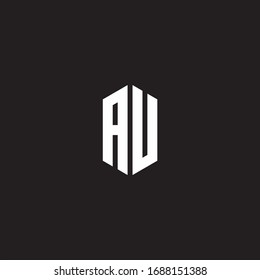 AU Logo monogram with hexagon shape style design template isolated on black background