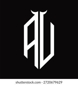 Monograma del logotipo de la UA con la forma del cuerno aislada Plantilla de diseño blanco y negro sobre fondo negro