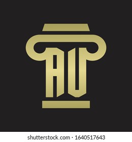 AU Logo monogram with pillar style design template with gold colors