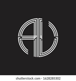 AU Logo monogram triple ribbon style line design template isolated on black background