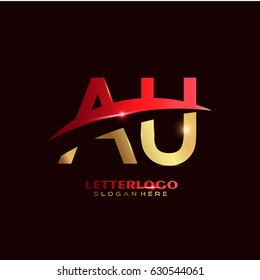 AU Logo Vector. Initial letter Logo Template in Modern Design with Red and Gold Color for Company and Business Logo