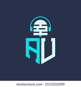 AU Design de logotipo de microfone para áudio, música e Podcast Branding - Carta AU Logo Professional Vetor Illustration for Creative Industries