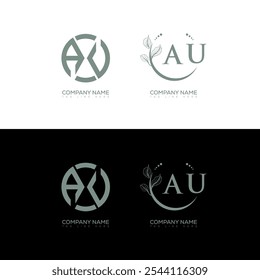 AU minimalist and classic logo set design. AU monogram circle shape vector. AU unique design.
