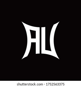 AU monogram logo with sharped shape design template isolated on black background