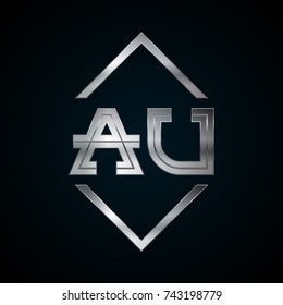 AU Monogram, Metal Logo, Silver Logo

