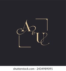 AU simple concept of wedding outline logo and square of initial design gold in white background