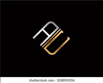 AU square shape Letter logo Design in silver gold color
