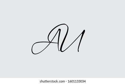 au or ua and a or u Cursive Letter Initial Logo Design Template Vector Illustration