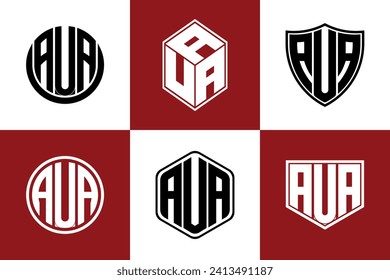 AUA initial letter geometric shape icon logo design vector. monogram, lettermark, circle, polygon, shield, symbol, emblem, elegant, abstract, wordmark, sign, art, typography, icon, geometric, shape