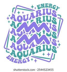 Auarius astrological sign. Retro wavy text zodiac design.