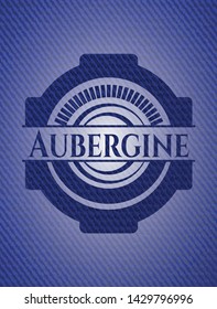 Aubergine emblem with denim high quality background. Vector Illustration. Detailed.