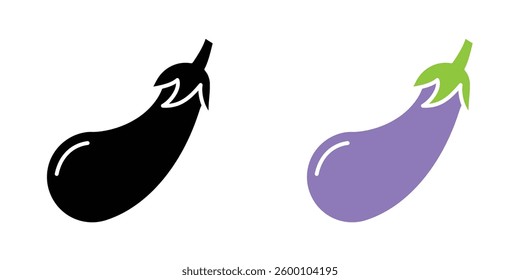 Aubergine flat and liner vector icons set