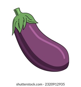 Aubergine - hand drawn vector illustration. Flat color design.