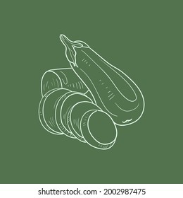 Aubergine Line vector illustration. Detailed Food icon for mobile concept, print, menu, and web apps. For for restaurant, bar, vegan, healthy and organic food, market, farmers market.