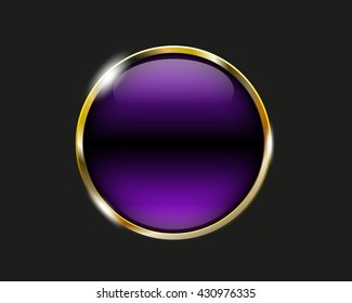 aubergine shiny button with metallic elements, vector design for website