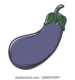 Aubergine. A simple hand-drawn icon with an offset outline. Vector illustration for print, sticker, banner