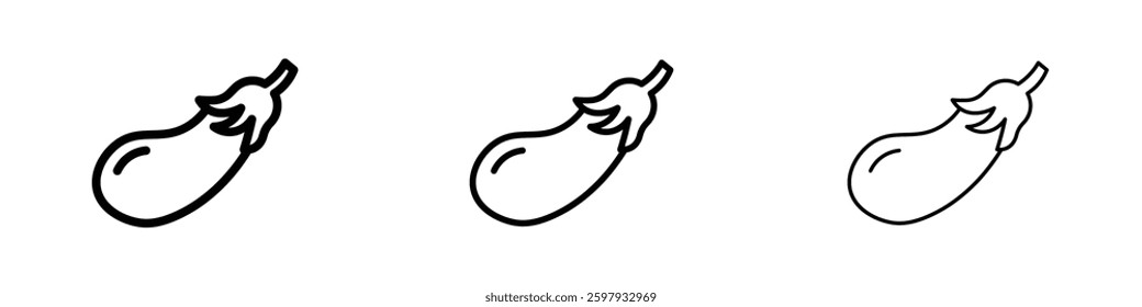 Aubergine thin line vector icon set.