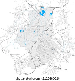 Aubing-Lochhausen-Langwied, München, DEUTSCHLAND, high detail vector map with city boundaries and editable paths. White outlines for main roads. Many smaller paths. Blue shapes and lines for water.