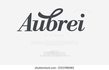 Aubrei typography beauty fashion elegant minimalist serif italic fonts decorative wedding vintage retro logos. Minimal luxury font alphabet logo. Vector illustration