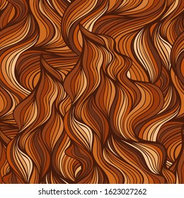 Auburn hair abstract seamless background. Colorful wavy striped pattern. Repeatable decorative ornament in chocolate colors. Vector illustration.