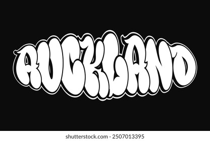 Ciudad de Auckland - letras de una sola palabra, estilo de graffiti. Logotipo dibujado a mano de Vector. Camiseta divertida de la impresión del estilo del graffiti de Auckland, moda, concepto del cartel