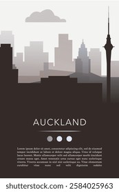 Auckland city template for website, presentation, front page, invitation, publication sheet with skyline, landmarks. Vector New Zealand image layout, simple and grayscale