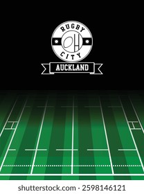 Auckland Concept for Rugby City white Stamp with Green Field Background, abstract illustration image